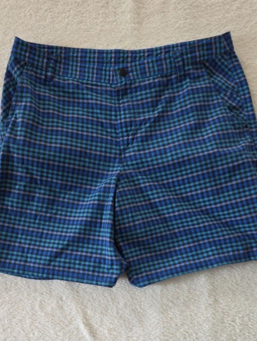 Lululemon Commission Men's Size 40 Flat Front 7" Navy Blue Plaid Chino Golf